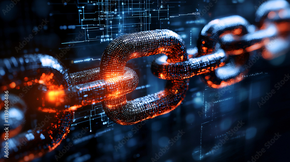 Aufkleber high resolution image of secure blockchain chain link, showcasing digital technology and data security. glowing links represent innovation and connectivity in digital world