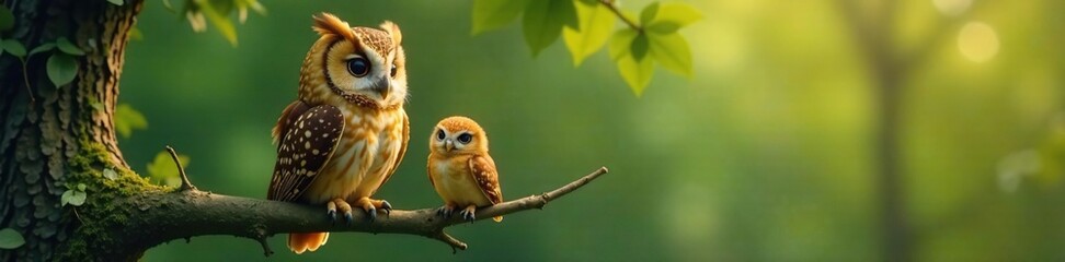 Naklejka premium An owl sits on a branch holding small creatures in talons, wildlife, owlet, hoots