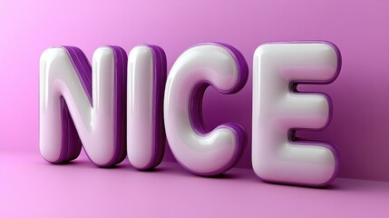 'NICE' 3D text on pink background.