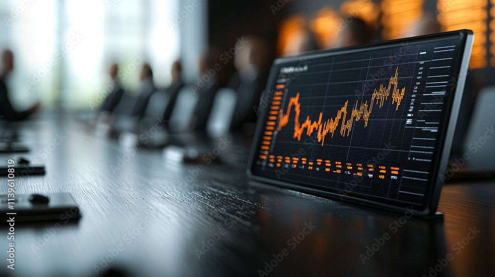 Leinwandbilder high resolution image of corporate boardroom with tablet displaying financial data and graphs. atmos