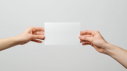 A close-up of human hands displaying a plain white sheet of paper,
