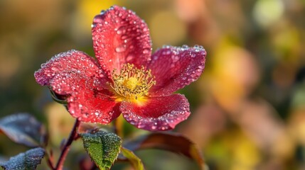Dew-Kissed Rose: A Symphony of Red and Gold