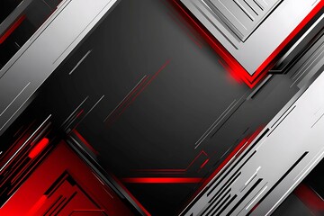 Dynamic technology-inspired abstract background with sharp red, black, and silver lines, creating a sleek and futuristic digital design.