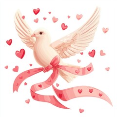 Naklejka premium Dove carrying a ribbon with hearts isolated on white background