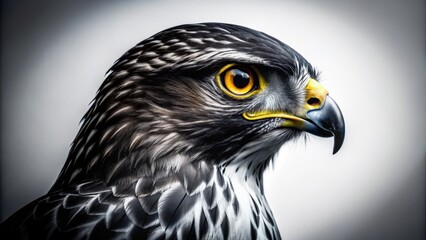 Obraz premium Hawk Silhouette Black White, Bird of Prey, Elegant Raptor, Wildlife, Nature Photography, Animal Silhouette, Dark Bird, White Background, Minimalist Design, Sharp Silhouette, High-Resolution Image
