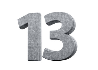 Concrete Number Thirteen 13 Digit Made Of Grey Concrete Stone 3d Illustration