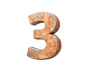 Number Three 3 Digit Made Of Old Rusty Iron Metal Texture 3d Illustration