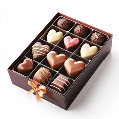 Chocolate box with heart design isolated on white background