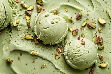 Obraz premium Aerial view of delicious pistachio ice cream.
