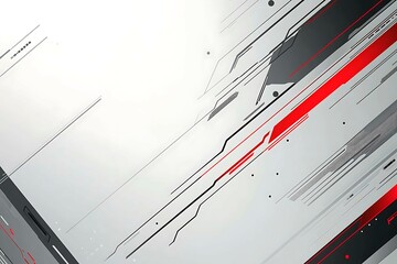 Dynamic technology-inspired abstract background with sharp red, black, and silver lines, creating a sleek and futuristic digital design.