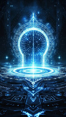 Futuristic Sci-Fi Portal Illustration with Glowing Blue Light and Circular Technology Design phone wallpaper