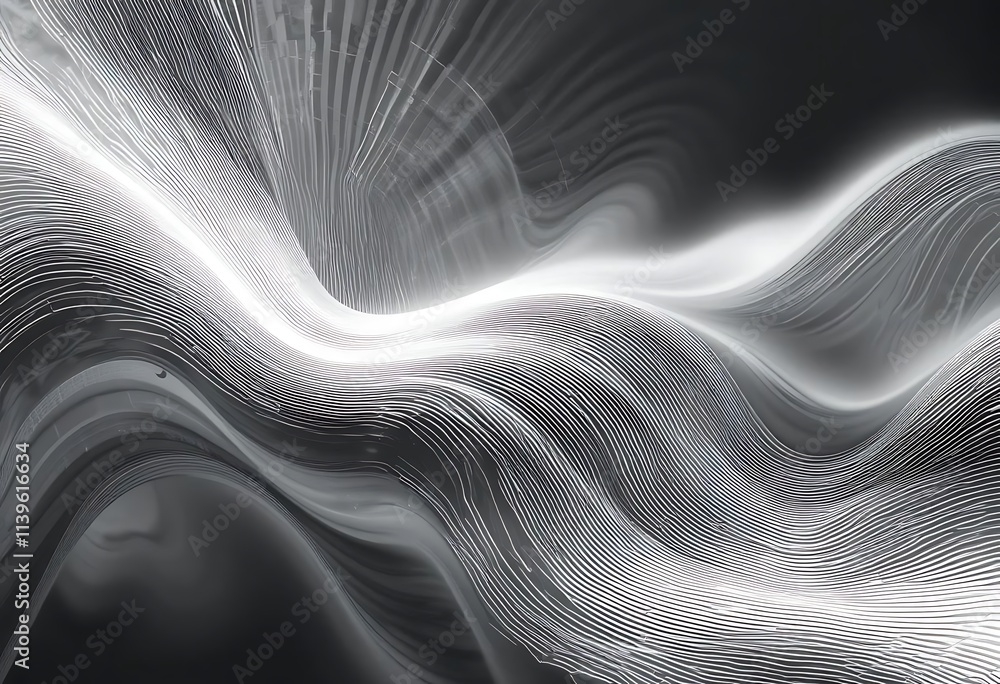 Poster subtle curved lines forming flowing patterns in monochrome tones