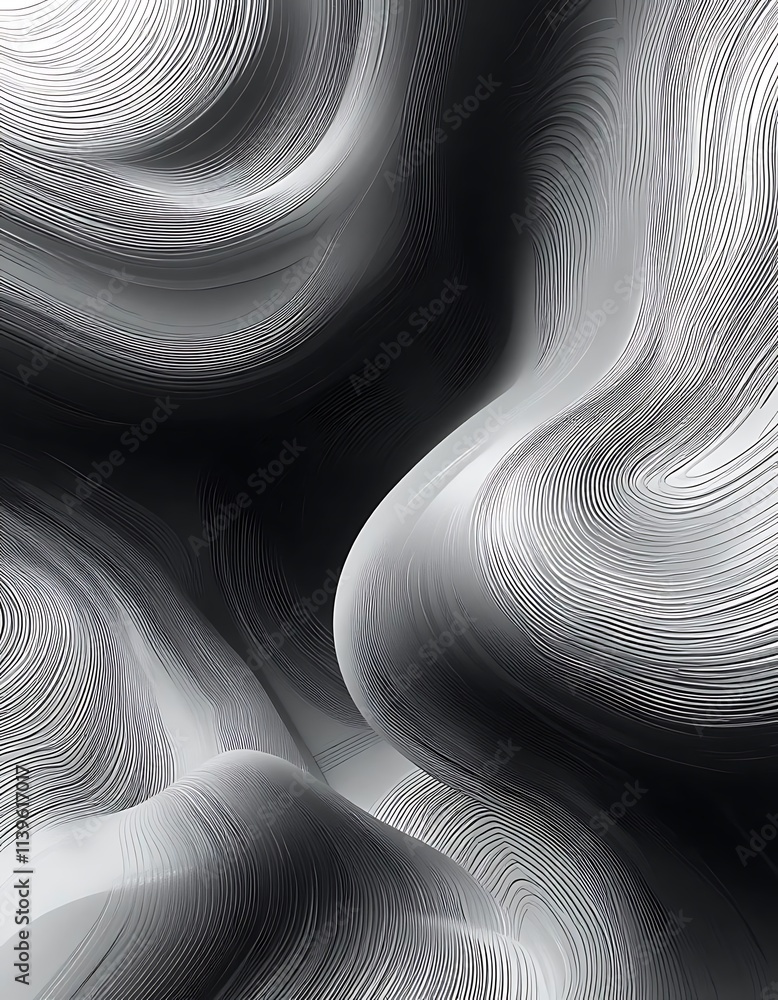 Poster subtle curved lines forming flowing patterns in monochrome tones