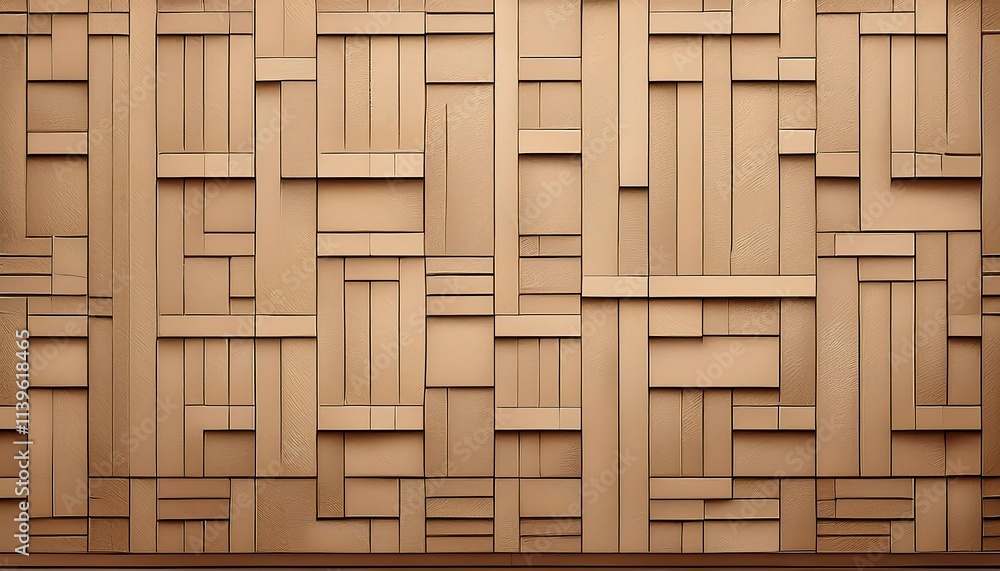 Poster a textured wall with a repeating pattern of rectangular blocks, in a light brown color