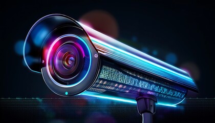 CCTV camera with black backlit digital neon light