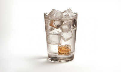 Coconut Water with Ice in Glass on White Background 