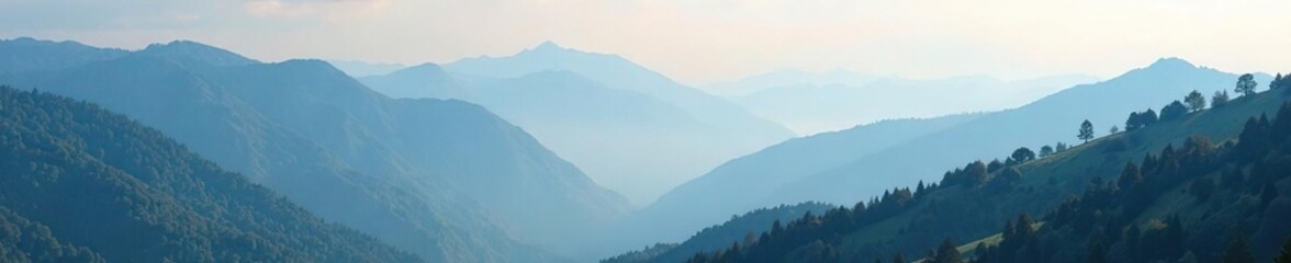 Fototapeta premium Foggy mountain landscape with low hanging clouds, landscape, cloudy