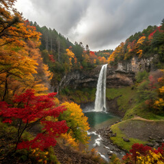 Fototapeta premium colorful majestic waterfall in national park forest