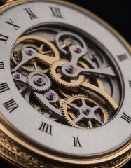 vintage watch mechanism close up, realistic illustration