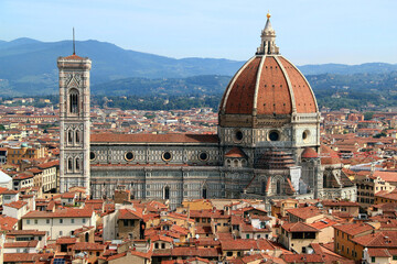 Aerial view of the historic part of the city of Florence (Italy) with the Cathedral Cattedrale di...