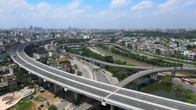 Aerial Footage of Dhaka Elevated Expressway and Cityscape in Bangladesh
