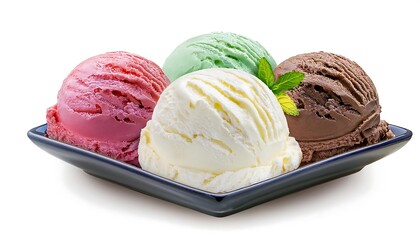 Gelato Ice Cream with different flavors isolated with clipping path