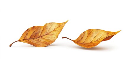 Fototapeta premium A set of yellow leaves falling through the air, isolated on a white background