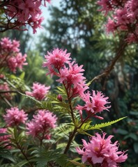 Obraz premium Arachnothryx leucophylla pink flowers in a botanical garden, flora, insect