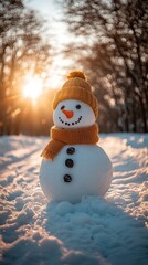 Obraz premium Snowman with Bokeh Winter Background.