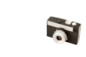 Isolated antique camera  with shadow on white background, analog photography concept, copy space, PNG transparent 