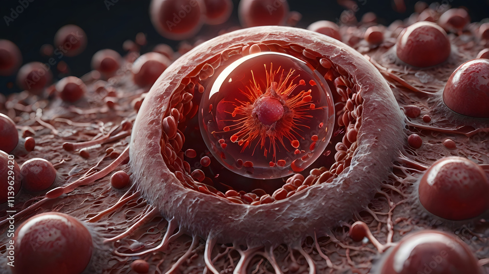 Aufkleber cellular symphony: a mesmerizing microscopic journey into the heart of a cell, capturing the intrica