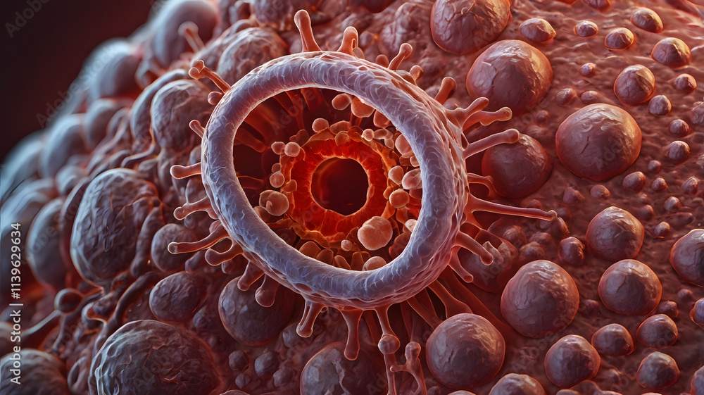 Poster microscopic view of a cell: a striking, abstract image of a cell's intricate structure, captured in 