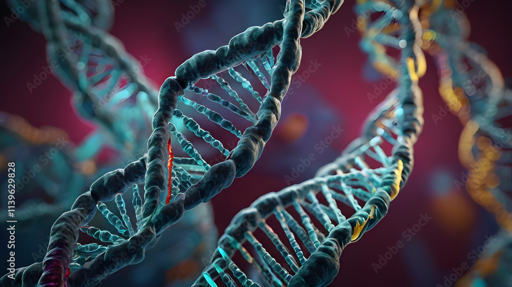 Poster dna double helix macro: a mesmerizing close-up of a dna double helix, showcasing the intricate struc