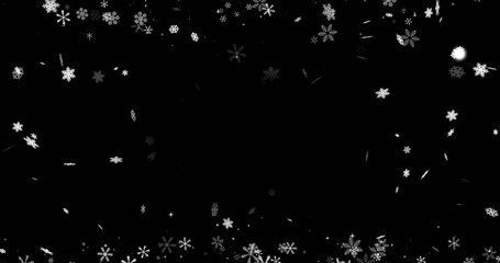 Image of snow falling over black background with copy space