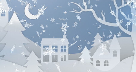 Naklejka premium Image of snow falling over christmas winter scenery