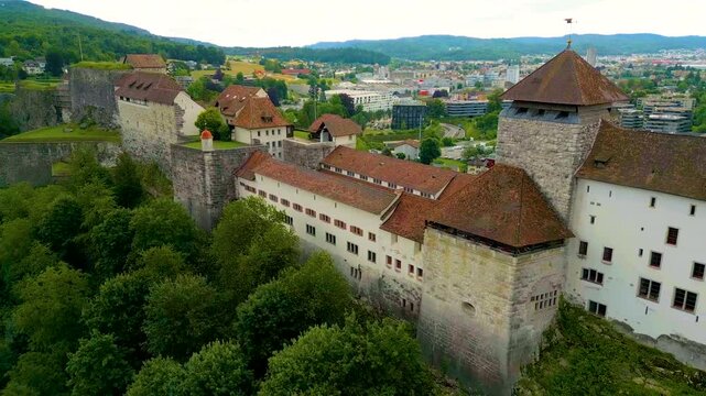4K Drone Video of the Historic Festung Aarburg Castle in Aarburg, Switzerland