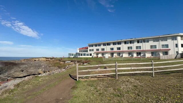 Walking on a trail towards Overleaf Lodge and Spa, in Yachats Oregon.