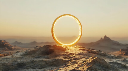 Golden Ring 3D Render in Desert Landscape