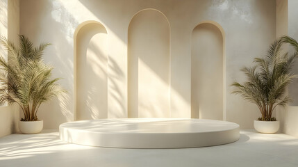 Creamy Minimalist 3D Background with Round Podium