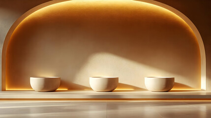 Beige Abstract 3D Background with Illuminated Arch and Vessels