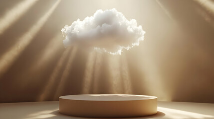 3D Render Cloud over Beige Platform Background