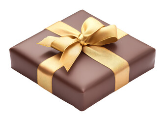 Chocolate gift box with a golden ribbon on a transparent background. isolated background.