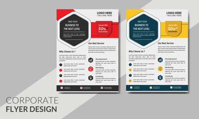 Corporate creative premium colorful business flyer template design set, abstract business flyer, vector template design or red & yellow business poster template design