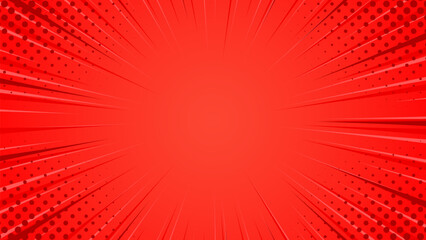 Red pop art comic sunburst effect background with halftone. Comic cartoon abstract vector background. Suitable for templates, sales banners, events, ads, web, and pages