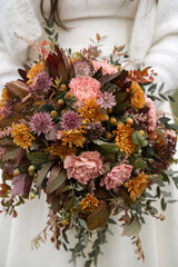 Autumn Wedding Bouquet with Pink Carnations and Chrysanthemums