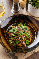 buckwheat noodles with parsley and leeks
