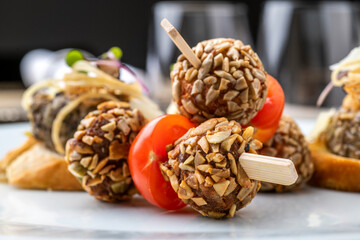 Gourmet appetiser on a white plate