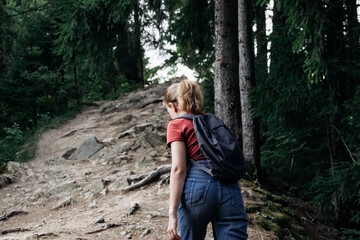 girl in the mountains in the forest