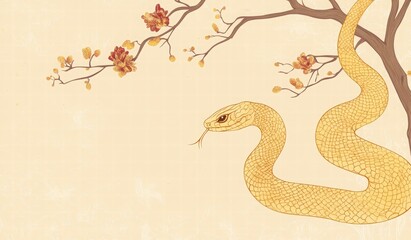 Obraz premium Cute golden snake, Chinese New Year background. Year of the snake