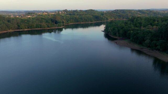 Protected Lake. Aerial Drone Shot